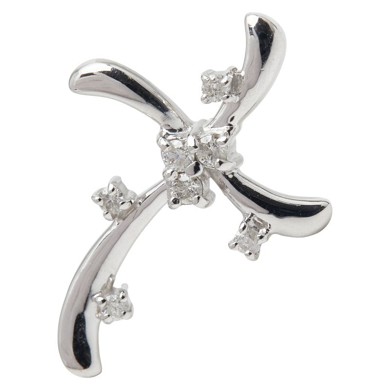 K18WG ホワイトゴールド ダイヤ0.10ct クロス 十字架 モチーフ ペンダントトップ レディース 【中古】