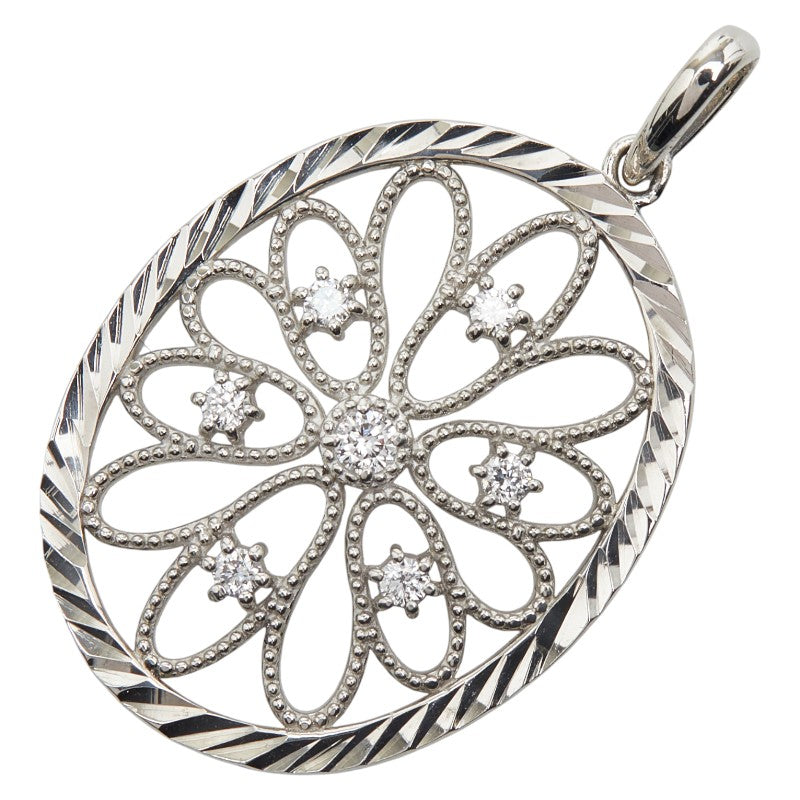 Pt900 プラチナ ダイヤ0.10ct フラワー 花 モチーフ ペンダントトップ レディース 【中古】