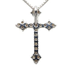K18WG ホワイトゴールド ダイヤ0.50ct クロス 十字架 モチーフ ペンダントネックレス レディース 【中古】