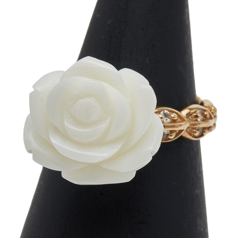 K10YG イエローゴールド 色石 ローズ 薔薇 モチーフ リング 指輪 レディース 11.5号 【中古】