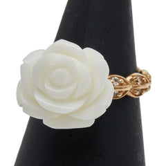 K10YG イエローゴールド 色石 ローズ 薔薇 モチーフ リング 指輪 レディース 11.5号 【中古】