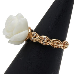 K10YG イエローゴールド 色石 ローズ 薔薇 モチーフ リング 指輪 レディース 11.5号 【中古】