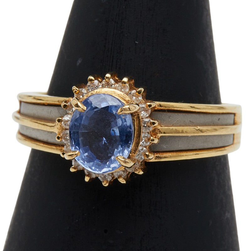K18YG イエローゴールド Pt900 プラチナ サファイア1.08ct ダイヤ0.14ct リング 指輪 レディース 12号 【中古】
