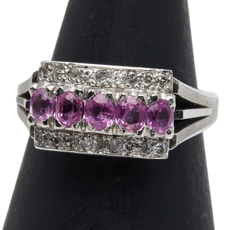 Pt900 プラチナ サファイア ダイヤ リング 指輪 レディース 10号 【中古】