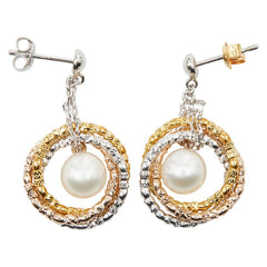 Pt900 プラチナ K18YG/PG/WG アコヤパール6.8mm トリニティ ピアス レディース 【中古】