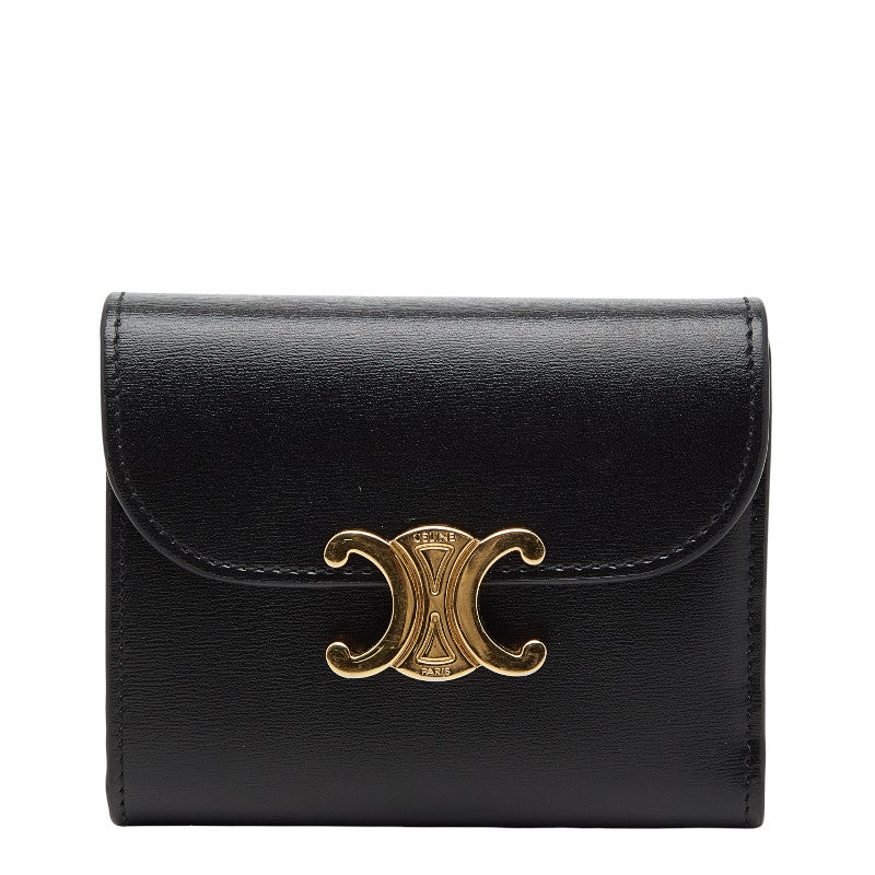 セリーヌ トリオンフ 三つ折り財布 10D783DPV ブラック レザー レディース CELINE 【中古】