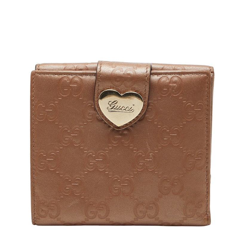 グッチ グッチシマ ハート ロゴ 二つ折り財布 203549 4276 ベージュ ブラウン キャンバス レザー レディース GUCCI 【中古】