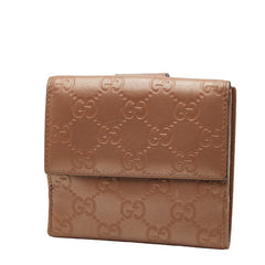 グッチ グッチシマ ハート ロゴ 二つ折り財布 203549 4276 ベージュ ブラウン キャンバス レザー レディース GUCCI 【中古】