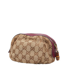 グッチ GGキャンバス バンブー コスメポーチ アクセサリーポーチ 246175 ブラウン パープル キャンバス レザー レディース GUCCI 【中古】
