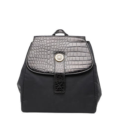 ヴェルサーチェ メデューサ クロコダイル型押し リュック バッグパック ブラック ナイロン レザー レディース VERSACE 【中古】