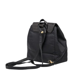 ヴェルサーチェ メデューサ クロコダイル型押し リュック バッグパック ブラック ナイロン レザー レディース VERSACE 【中古】