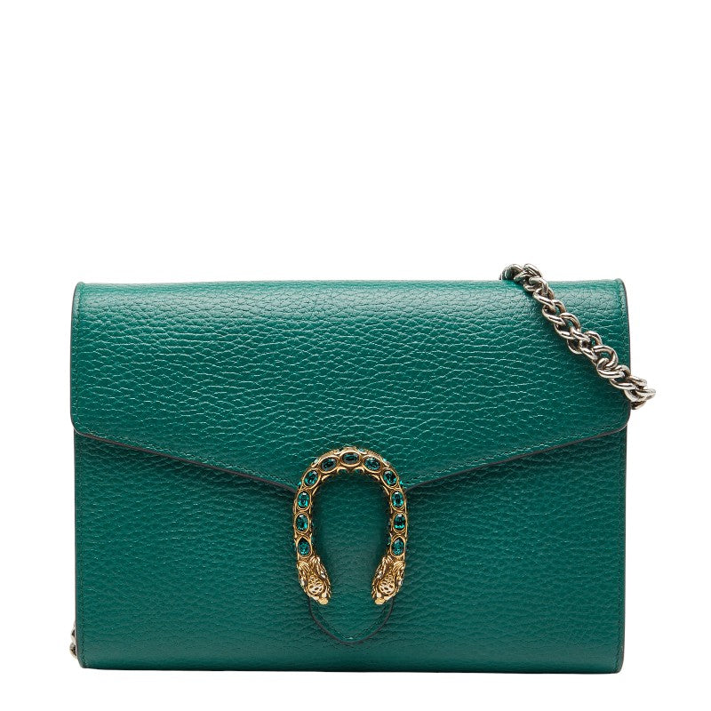 グッチ ディオニュソス 斜め掛け チェーン ショルダーバッグ ウォレット 401231 グリーン PVC レザー レディース GUCCI 【中古】