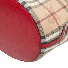 バーバリー ノバチェック シャドーホース ショルダーバッグ ベージュ レッド PVC レザー レディース BURBERRY 【中古】