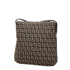 フェンディ ズッキーノ ショルダーバッグ ブラウン キャンバス レザー レディース FENDI 【中古】