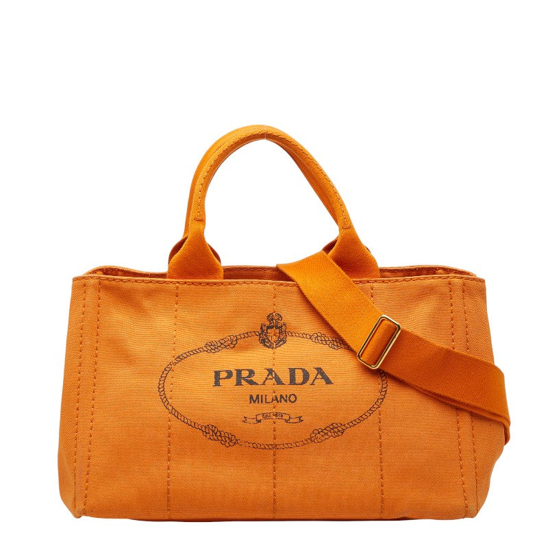 プラダ 三角ロゴプレート カナパM トートバッグ ショルダーバッグ 2WAY オレンジ キャンバス レディース PRADA 【中古】