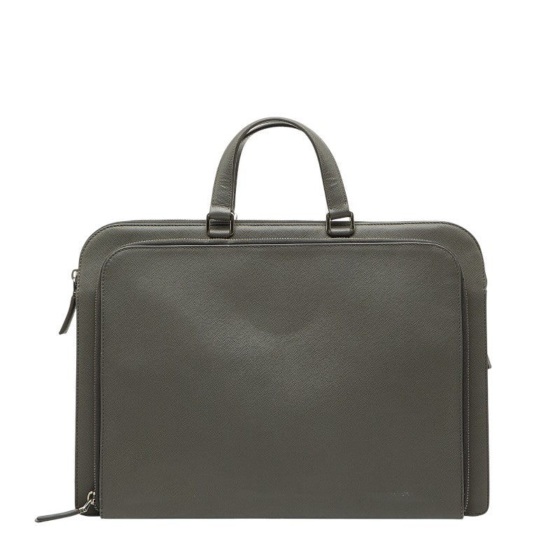 プラダ 三角ロゴプレート ブリーフケース ビジネスバッグ VR0023 グレー サフィアーノレザー メンズ PRADA 【中古】