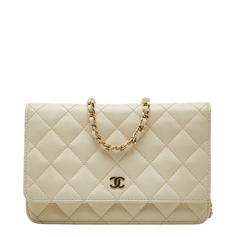 シャネル ココマーク マトラッセ ショルダーバッグ チェーンウォレット ホワイト キャビアスキン レディース CHANEL 【中古】