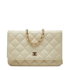 シャネル ココマーク マトラッセ ショルダーバッグ チェーンウォレット ホワイト キャビアスキン レディース CHANEL 【中古】