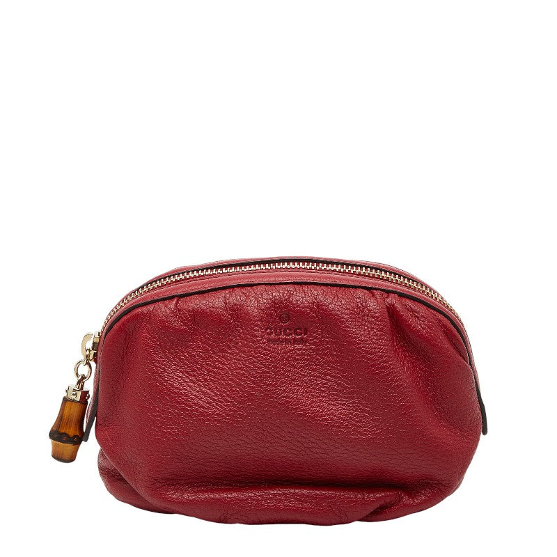 グッチ バンブー コスメポーチ アクセサリーポーチ 246175 レッド レザー レディース GUCCI 【中古】