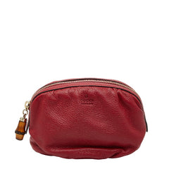 グッチ バンブー コスメポーチ アクセサリーポーチ 246175 レッド レザー レディース GUCCI 【中古】