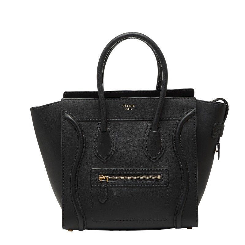 セリーヌ ラゲージ マイクロショッパー ハンドバッグ ブラック レザー レディース CELINE 【中古】