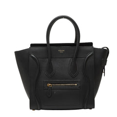 セリーヌ ラゲージ マイクロショッパー ハンドバッグ ブラック レザー レディース CELINE 【中古】