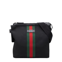 グッチ シェリーライン 斜め掛け ショルダーバッグ 387111 ブラック ナイロン レザー レディース GUCCI 【中古】