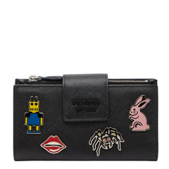 プラダ アップリケ 長財布 1ML005 ブラック サフィアーノレザー レディース PRADA 【中古】