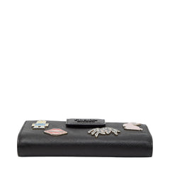 プラダ アップリケ 長財布 1ML005 ブラック サフィアーノレザー レディース PRADA 【中古】
