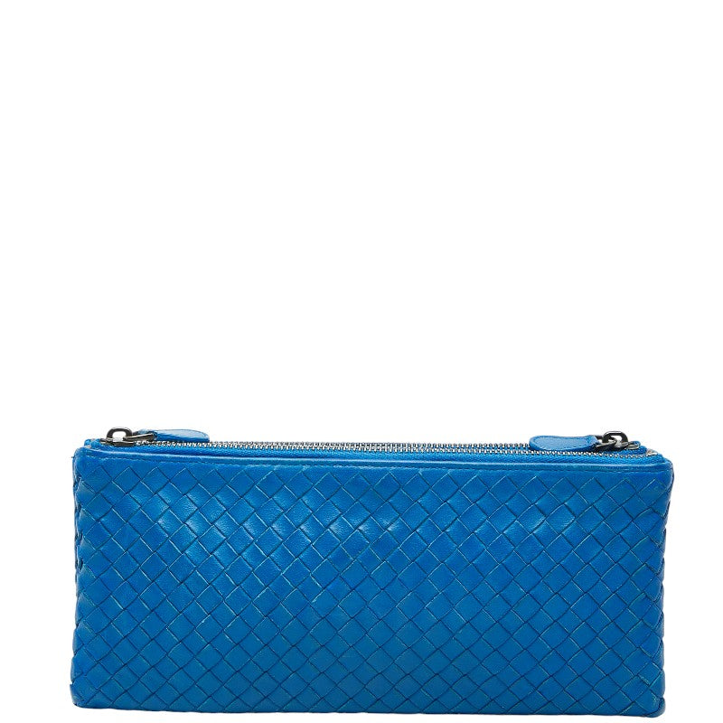 ボッテガヴェネタ イントレチャート クラッチバッグ セカンドバッグ ブルー レザー レディース BOTTEGAVENETA 【中古】