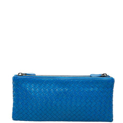 ボッテガヴェネタ イントレチャート クラッチバッグ セカンドバッグ ブルー レザー レディース BOTTEGAVENETA 【中古】