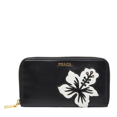 プラダ フラワー フラ ハワイ 長財布 ブラック レザー レディース PRADA 【中古】