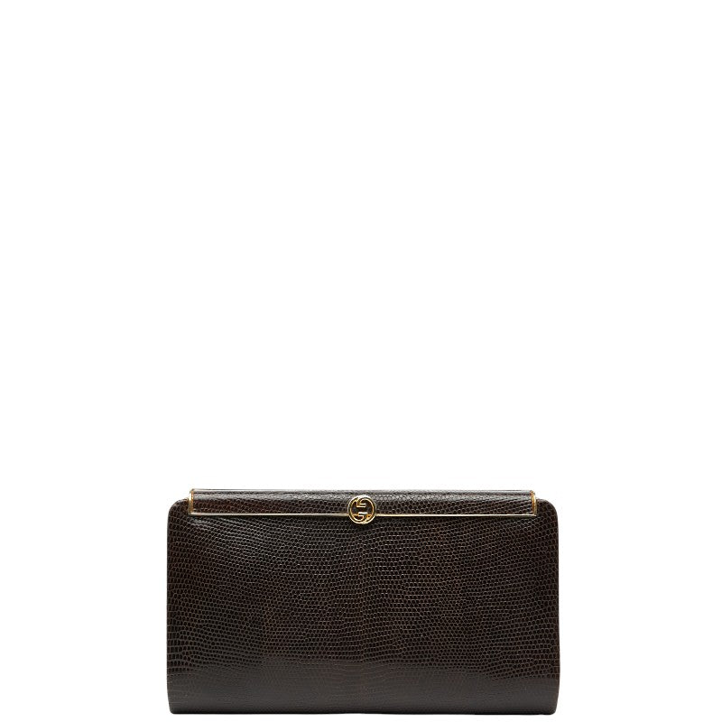 グッチ クロコ型押し クラッチバッグ ブラウン レザー レディース GUCCI 【中古】