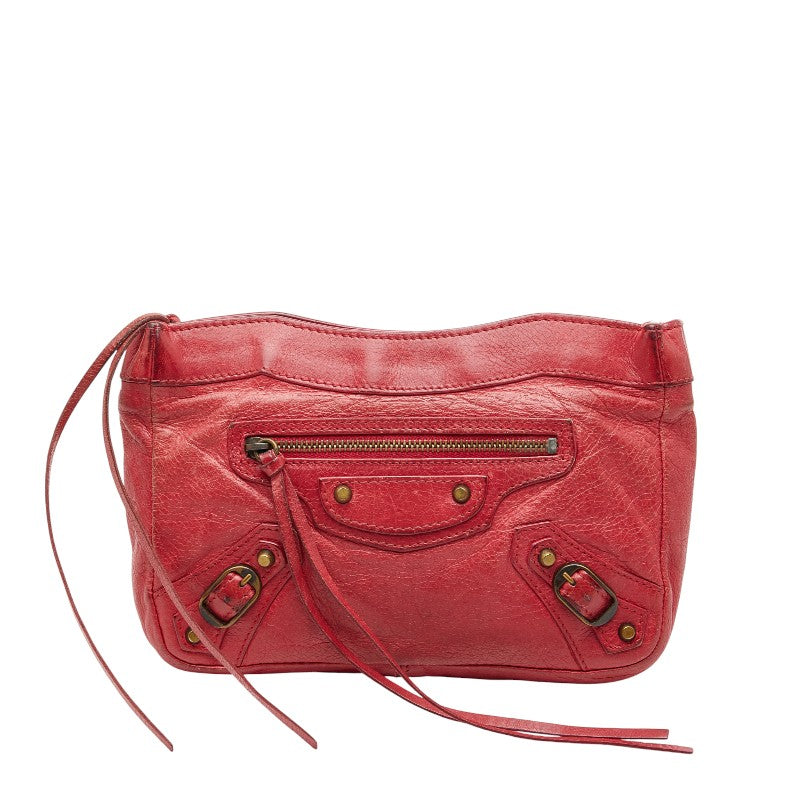 バレンシアガ ジャイアントヒップ ポーチ レッド レザー レディース BALENCIAGA 【中古】