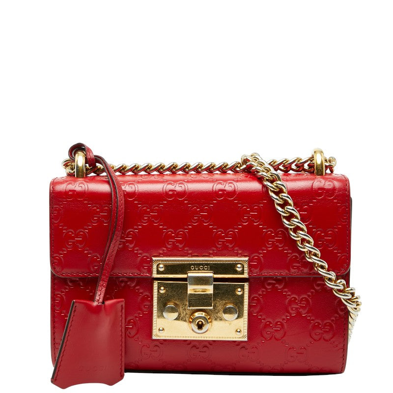 グッチ グッチシマ パドロック チェーン ショルダーバッグ 409487 ブラック ゴールド レザー レディース GUCCI 【中古】