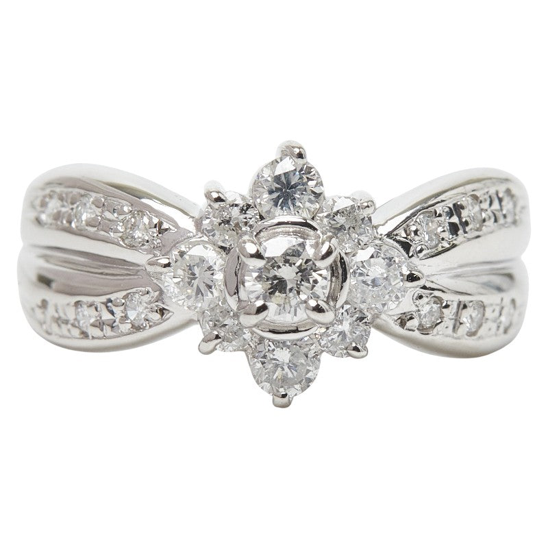 Pt900 プラチナ ダイヤ0.50ct フラワーモチーフ リング 指輪 レディース 7号 【中古】