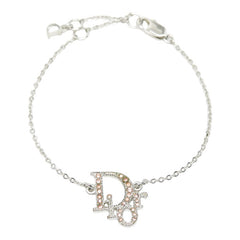 クリスチャンディオール ロゴ ラインストーン ブレスレット シルバー ピンク メタル レディース Christian Dior 【中古】