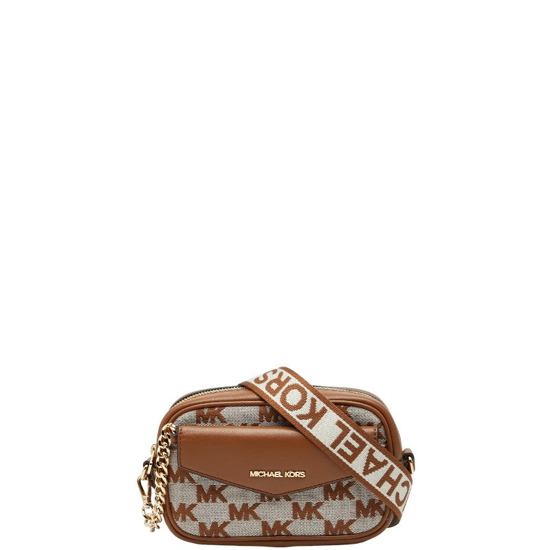 マイケルコース ロゴ MAISIE 2 IN 1 カメラ クロスボディ ショルダーバッグ ブラウン キャンバス レザー レディース Michael Kors 【中古】