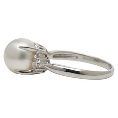 Pt900 プラチナ 白蝶真珠10.0～10.1mm ダイヤ0.15ct リング 指輪 レディース 17.5号 【中古】