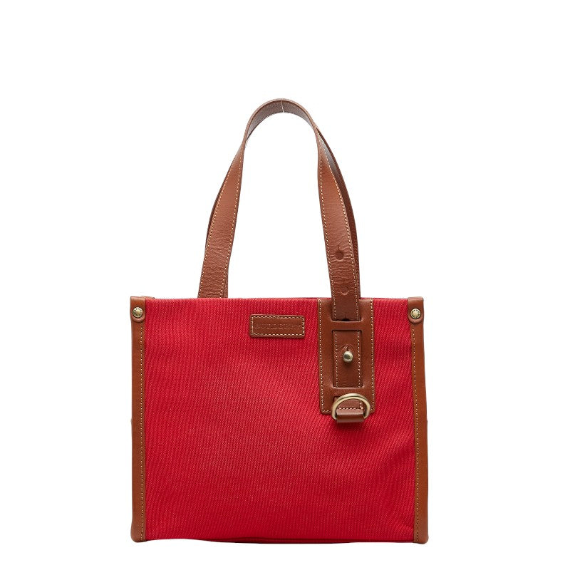 バーバリー トートバッグ ハンドバッグ レッド ブラウン キャンバス レザー レディース BURBERRY 【中古】