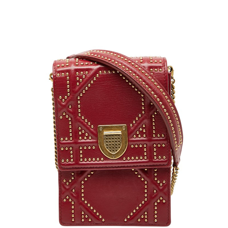 ディオール ディオラマ スタッズ チェーン ショルダーバッグ レッド ゴールド レザー レディース Dior 【中古】
