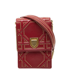 ディオール ディオラマ スタッズ チェーン ショルダーバッグ レッド ゴールド レザー レディース Dior 【中古】