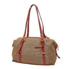 プラダ ロゴジャガード ワンショルダーバッグ ベージュ レッド キャンバス レザー レディース PRADA 【中古】