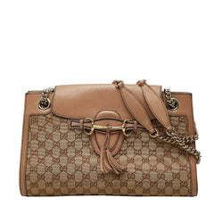 グッチ GGキャンバス エミリー チェーン ショルダーバッグ 295403 ベージュ ピンク キャンバス レザー レディース GUCCI 【中古】