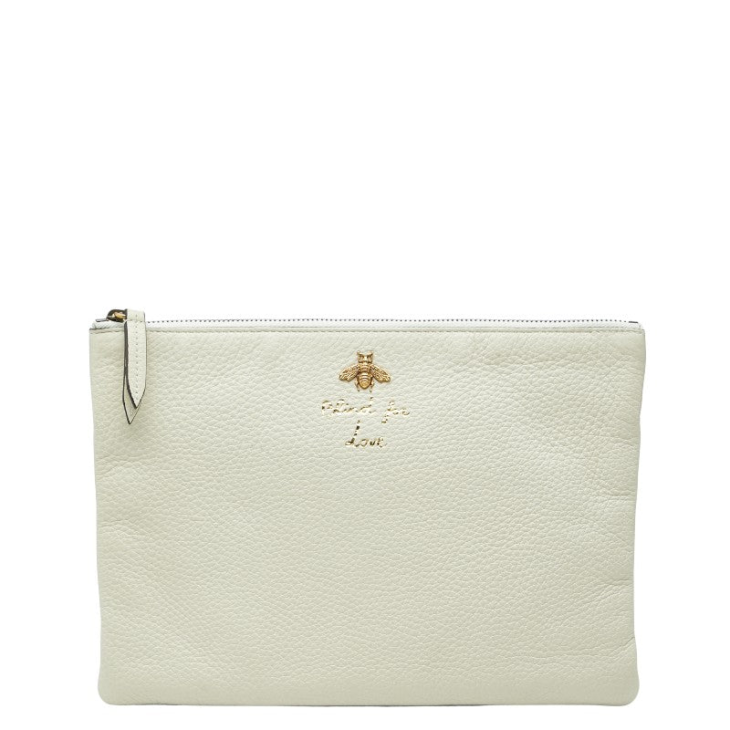 グッチ アニマリエ ビー BEE 蜂 クラッチ セカンドバッグ ポーチ 460187 アイボリー レザー レディース GUCCI 【中古】