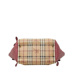 バーバリー ノバチェック シャドーホース リボン トートバッグ ハンドバッグ ベージュ マルチカラー PVC レザー レディース BURBERRY 【中古】