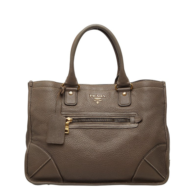プラダ ハンドバッグ トートバッグ グレージュ レザー レディース PRADA 【中古】