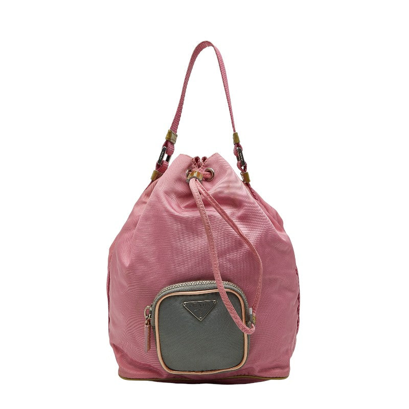 プラダ 三角ロゴプレート ハンドバッグ ポーチ ピンク グレー ナイロン レディース PRADA 【中古】