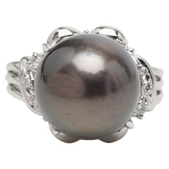 Pt900 プラチナ 黒蝶真珠13.5mm ダイヤ0.06ct リング 指輪 レディース 13号 【中古】
