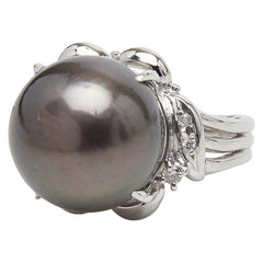 Pt900 プラチナ 黒蝶真珠13.5mm ダイヤ0.06ct リング 指輪 レディース 13号 【中古】
